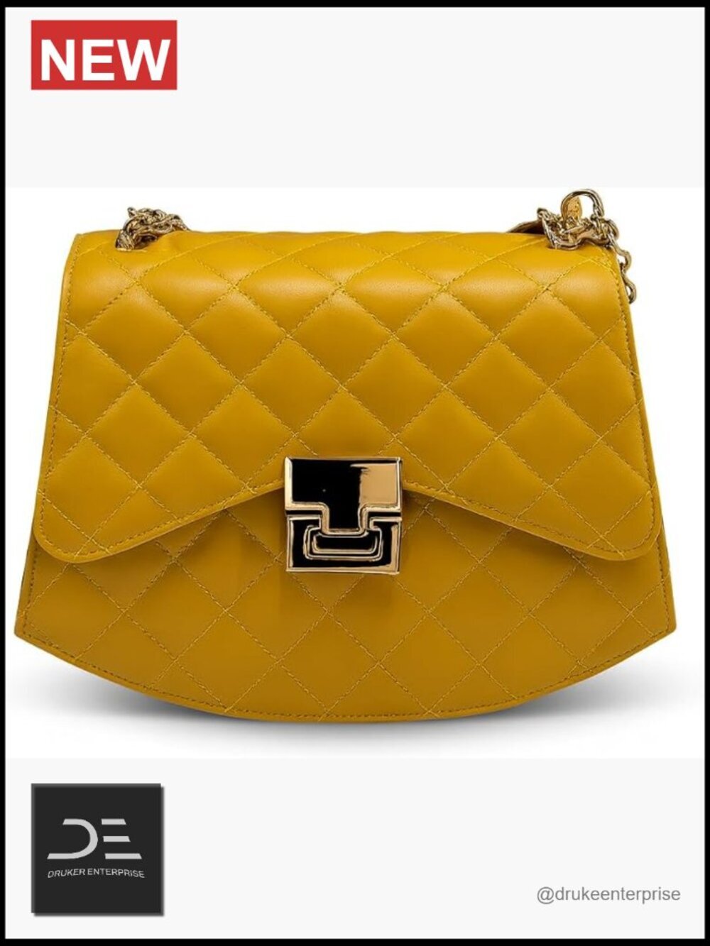 Quilted Vegan Leather Crossbody Bag with Gold Chain Strap